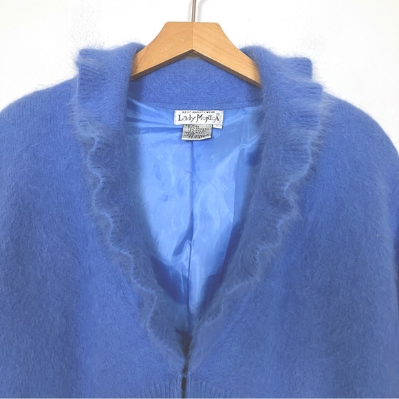 Vintage cardigan shacket light blue angora ruffle collar fluffy soft pastel - Picture 3 of 10